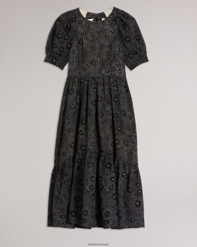 roupas Ted Baker vestido maxi em camadas com manga bufante meganie preto mulheres 8X6HDF16