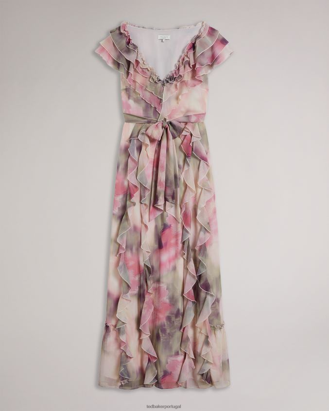 roupas Ted Baker vestido maxi floral com babados karenie coral mulheres 8X6HDF188