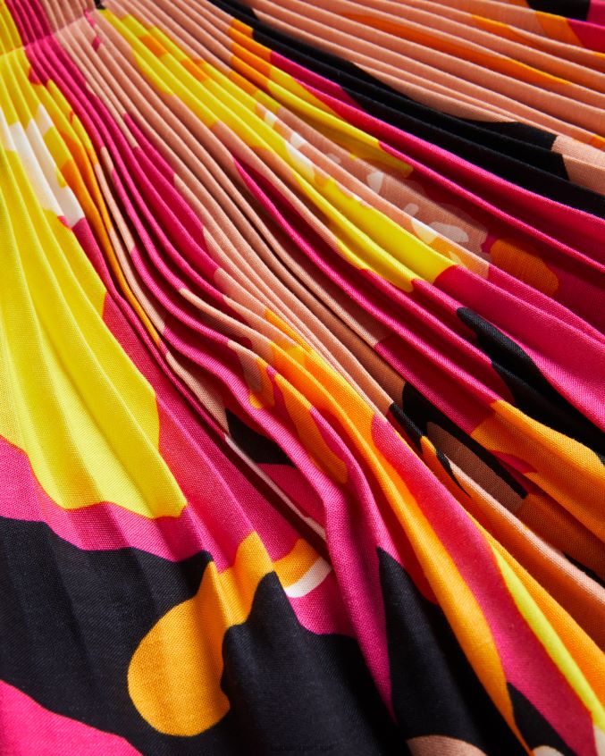 roupas Ted Baker vestido maxi halter plissado com estampa abstrata ikella Rosa brilhante mulheres 8X6HDF350