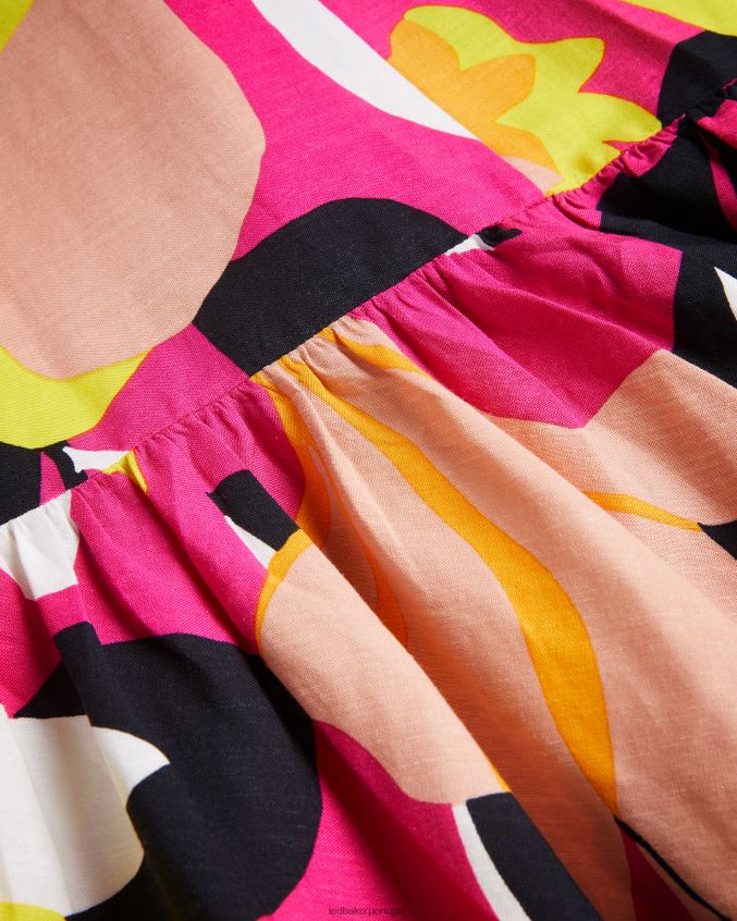 roupas Ted Baker vestido maxi halter plissado com estampa abstrata ikella Rosa brilhante mulheres 8X6HDF350