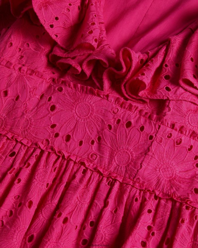 roupas Ted Baker Mirza vestido midi com babados e decote em V Rosa brilhante mulheres 8X6HDF245