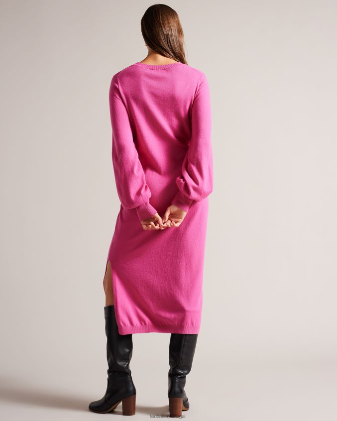 roupas Ted Baker essya vestido midi de malha desleixado com amarração na frente Rosa brilhante mulheres 8X6HDF102
