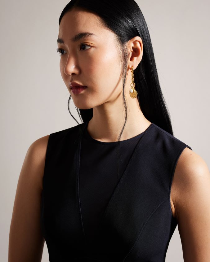 roupas Ted Baker vestido elissii midi bodycon com decote em V transparente azul marinho mulheres 8X6HDF371