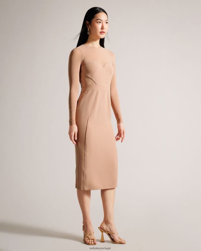 roupas Ted Baker vestido ivylou bodycon midi com mangas transparentes nu mulheres 8X6HDF359