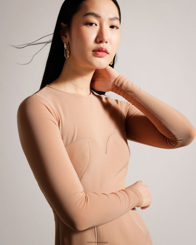 roupas Ted Baker vestido ivylou bodycon midi com mangas transparentes nu mulheres 8X6HDF359