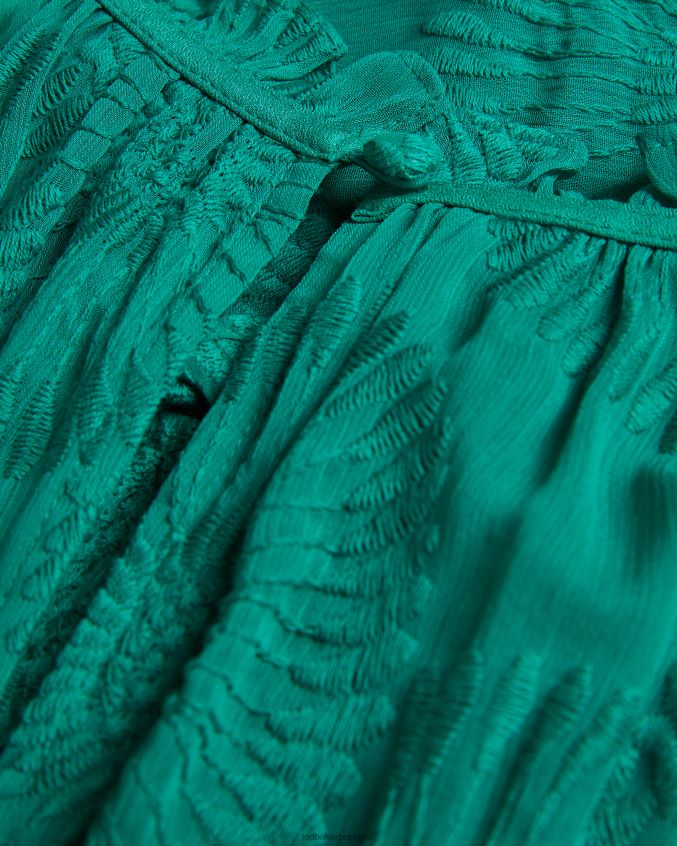 roupas Ted Baker vestido midi bordado floryah com saia em camadas verde mulheres 8X6HDF464