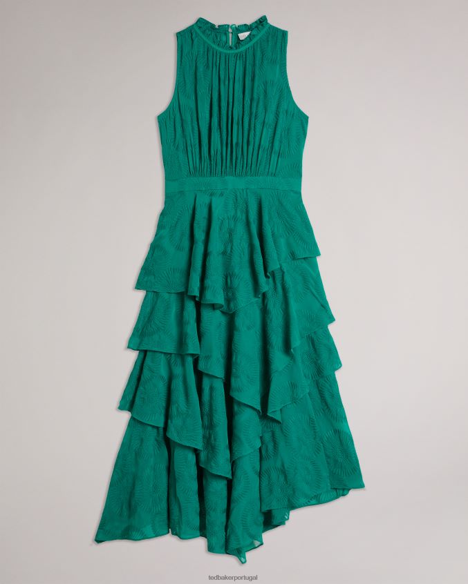 roupas Ted Baker vestido midi bordado floryah com saia em camadas verde mulheres 8X6HDF464