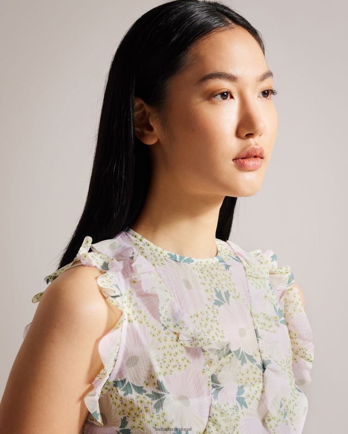 roupas Ted Baker vestido midi com babado cascata e sem mangas calinia lilás mulheres 8X6HDF30