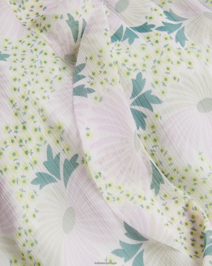 roupas Ted Baker vestido midi com babado cascata e sem mangas calinia lilás mulheres 8X6HDF30