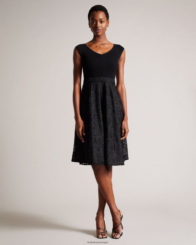 roupas Ted Baker vestido midi com corpete floral em tricô annikaa preto mulheres 8X6HDF160