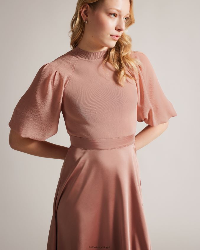 roupas Ted Baker vestido midi com corpete justo manga bufante brontei rosa escuro mulheres 8X6HDF18