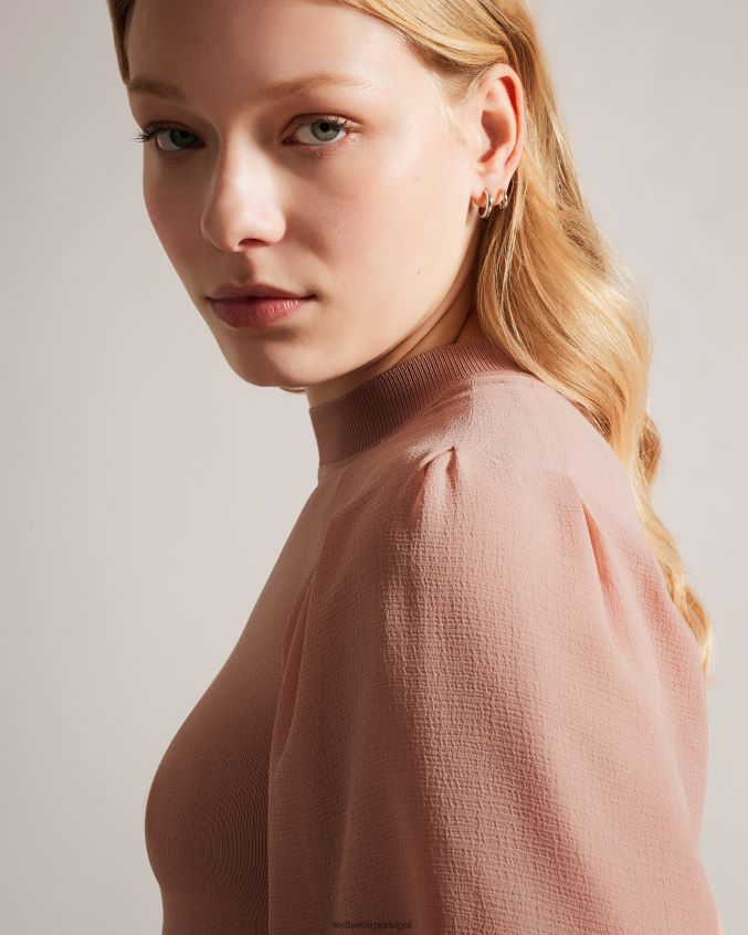 roupas Ted Baker vestido midi com corpete justo manga bufante brontei rosa escuro mulheres 8X6HDF18