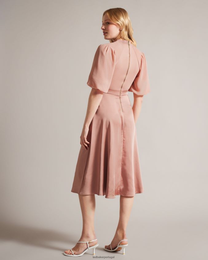 roupas Ted Baker vestido midi com corpete justo manga bufante brontei rosa escuro mulheres 8X6HDF18