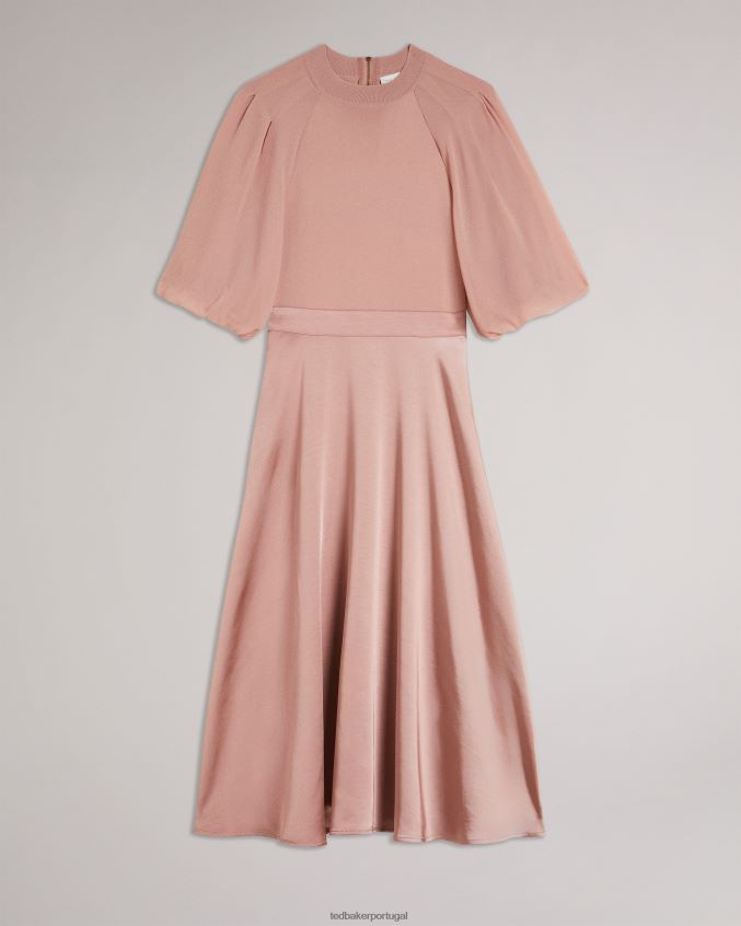 roupas Ted Baker vestido midi com corpete justo manga bufante brontei rosa escuro mulheres 8X6HDF18