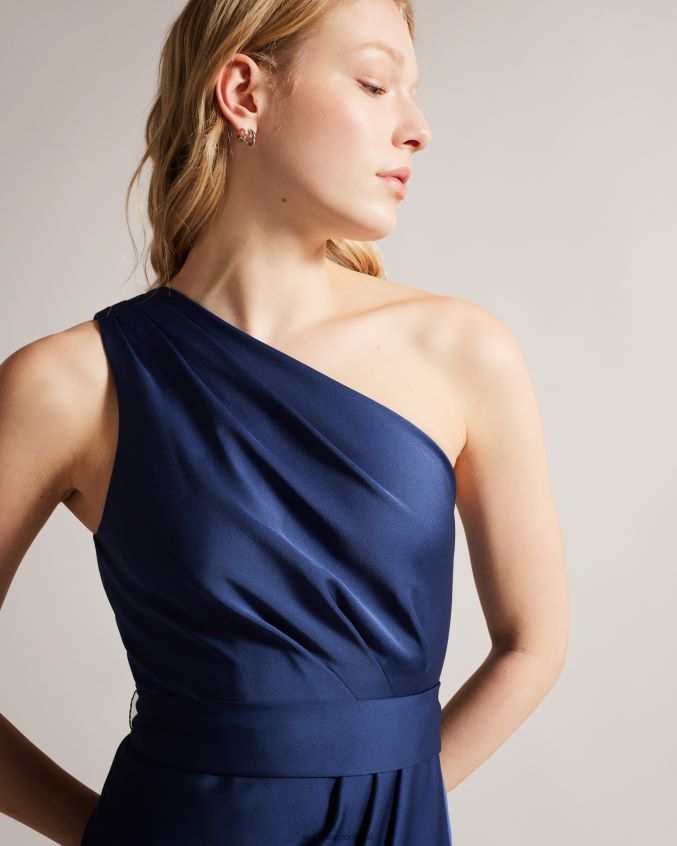 roupas Ted Baker vestido midi com drapeado ombro único gabie azul escuro mulheres 8X6HDF23