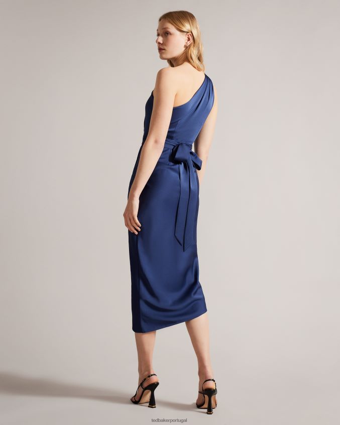 roupas Ted Baker vestido midi com drapeado ombro único gabie azul escuro mulheres 8X6HDF23