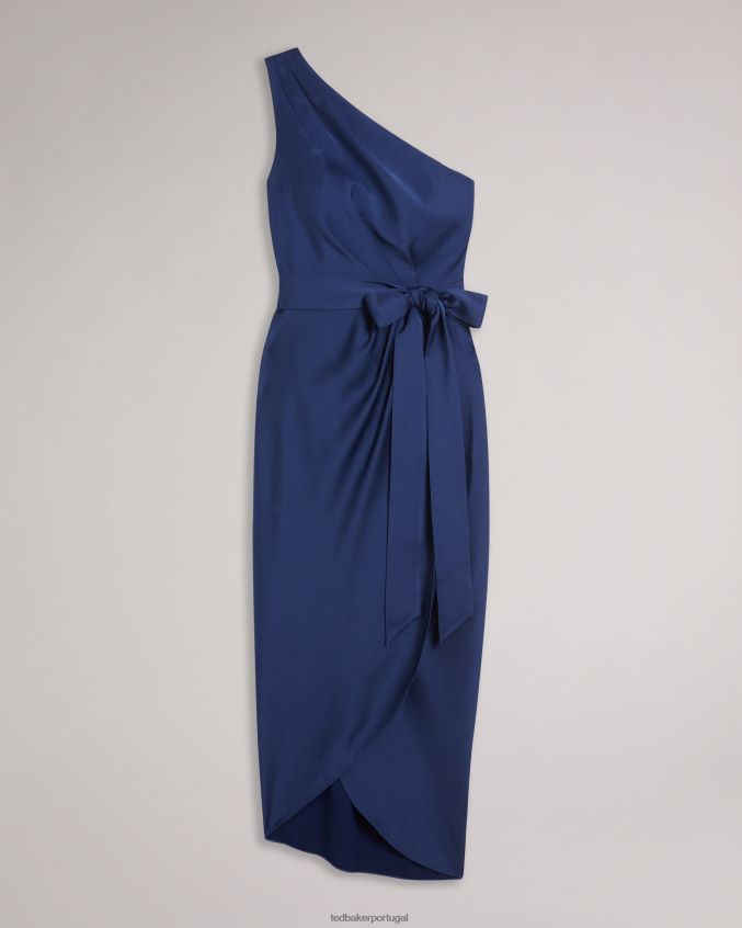 roupas Ted Baker vestido midi com drapeado ombro único gabie azul escuro mulheres 8X6HDF23