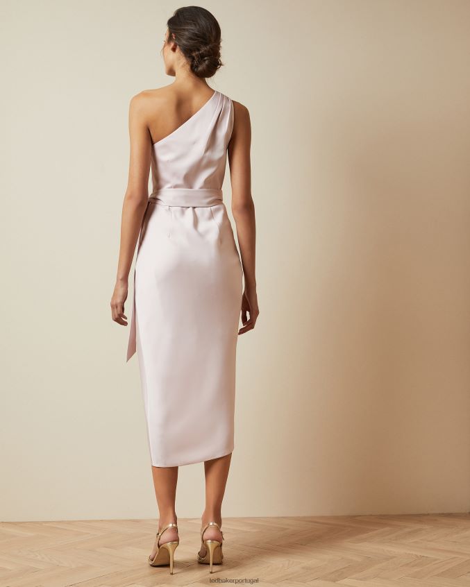 roupas Ted Baker vestido midi com drapeado ombro único gabie luz rosa mulheres 8X6HDF11