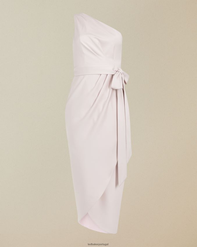 roupas Ted Baker vestido midi com drapeado ombro único gabie luz rosa mulheres 8X6HDF11