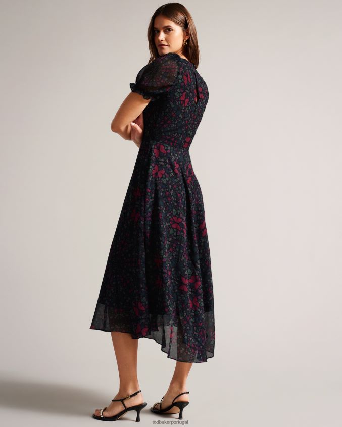 roupas Ted Baker vestido midi com estampa de borboleta e linha daniaa preto mulheres 8X6HDF60