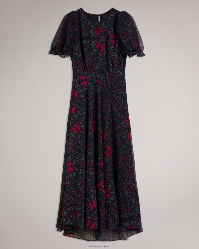 roupas Ted Baker vestido midi com estampa de borboleta e linha daniaa preto mulheres 8X6HDF60