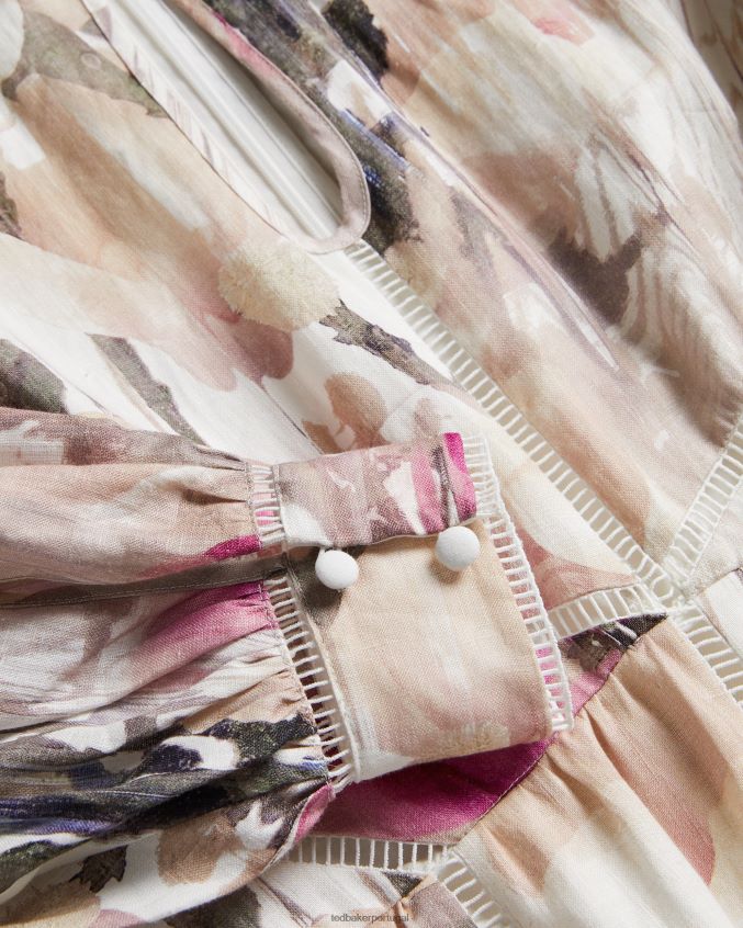 roupas Ted Baker vestido midi com recorte em renda floral freisya nude claro mulheres 8X6HDF21