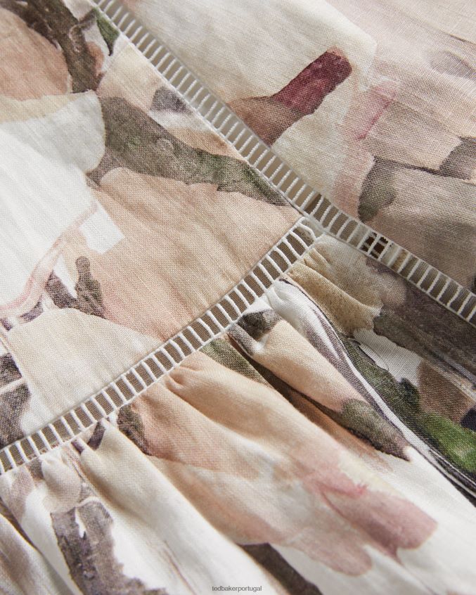 roupas Ted Baker vestido midi com recorte em renda floral freisya nude claro mulheres 8X6HDF21