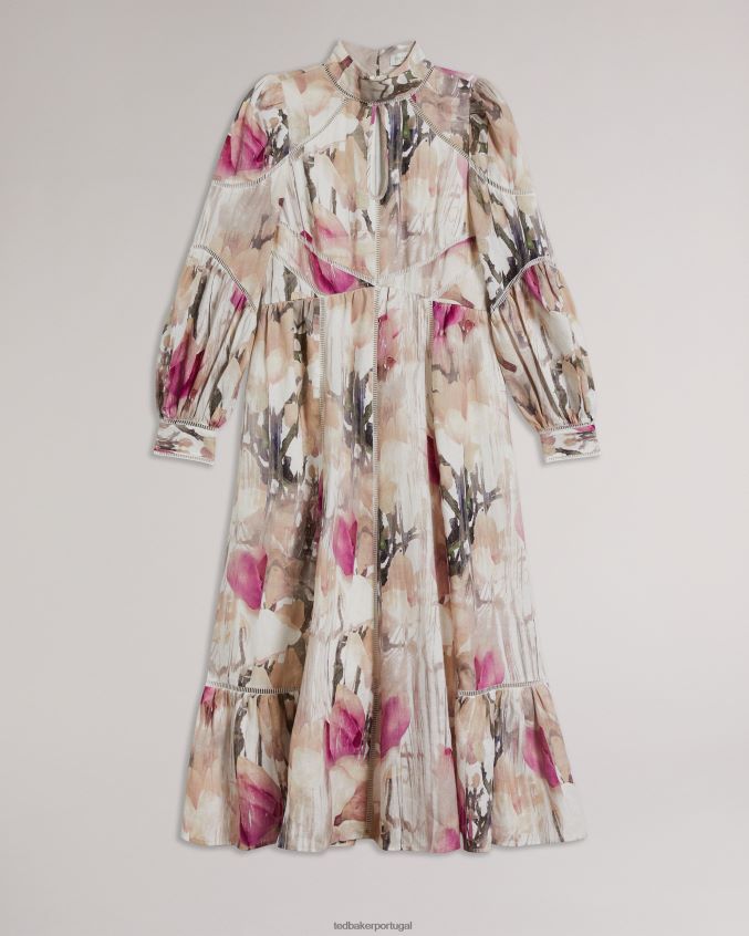 roupas Ted Baker vestido midi com recorte em renda floral freisya nude claro mulheres 8X6HDF21