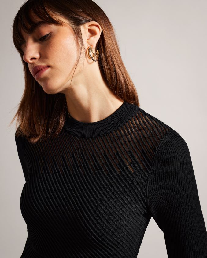 roupas Ted Baker vestido midi com textura evasê latinia preto mulheres 8X6HDF246