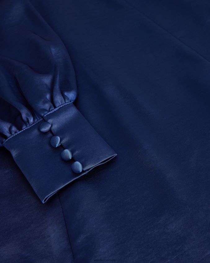 roupas Ted Baker vestido midi de cetim daniia com manga blusão azul escuro mulheres 8X6HDF29