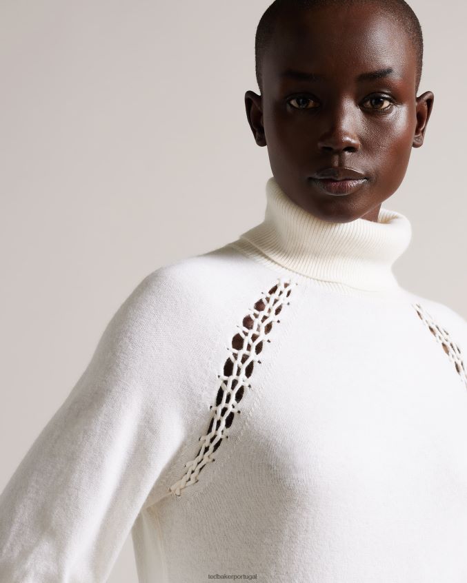 roupas Ted Baker vestido midi de malha malorri com inserção de ponto branco mulheres 8X6HDF96