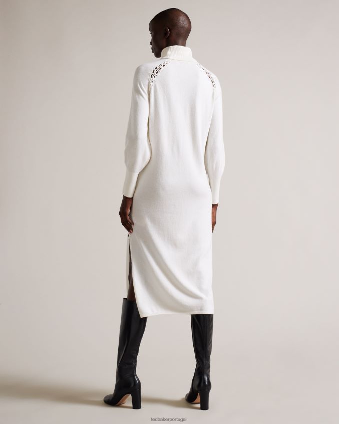 roupas Ted Baker vestido midi de malha malorri com inserção de ponto branco mulheres 8X6HDF96