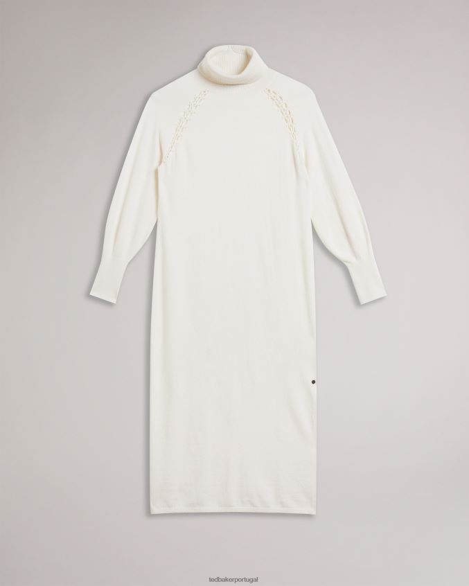 roupas Ted Baker vestido midi de malha malorri com inserção de ponto branco mulheres 8X6HDF96