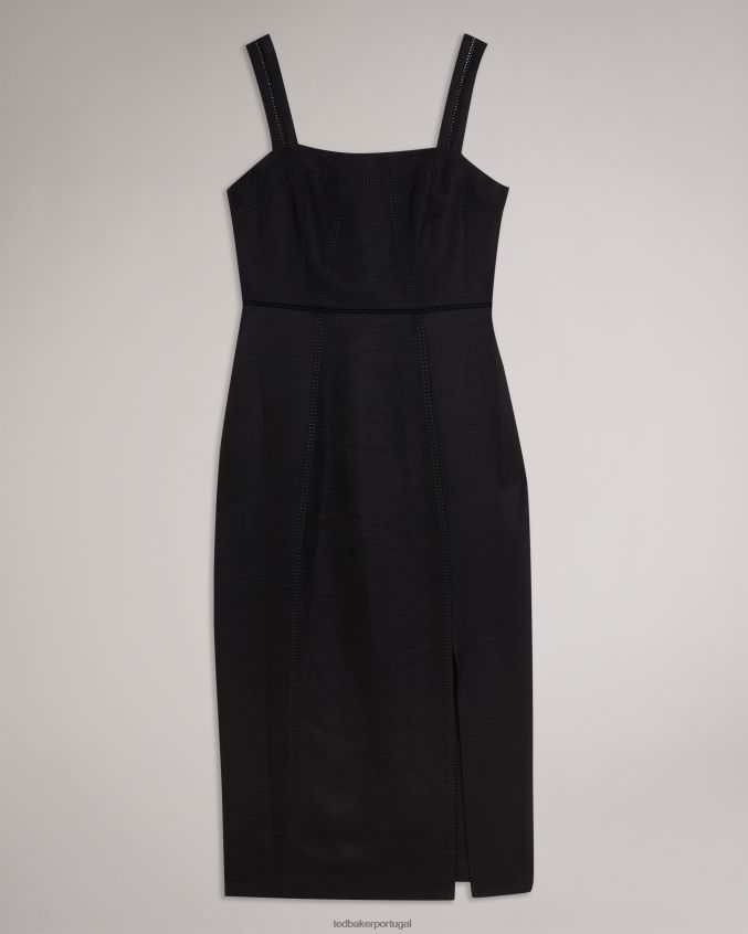 roupas Ted Baker vestido midi lápis Janiise com decote quadrado preto mulheres 8X6HDF388