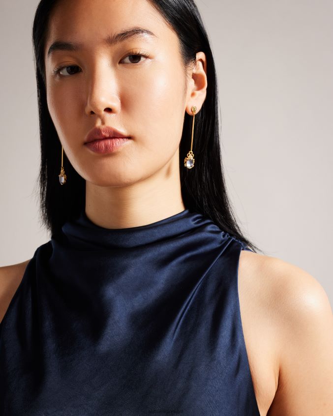 roupas Ted Baker vestido midi lilymay com decote em bico e corte viés azul escuro mulheres 8X6HDF15