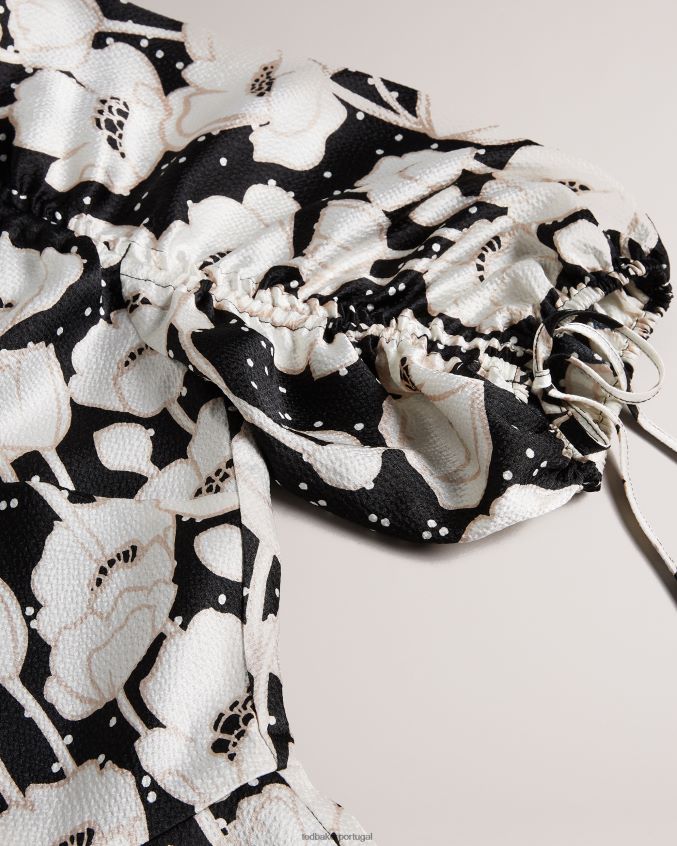 roupas Ted Baker vestido midi manga bufante abriee preto mulheres 8X6HDF59