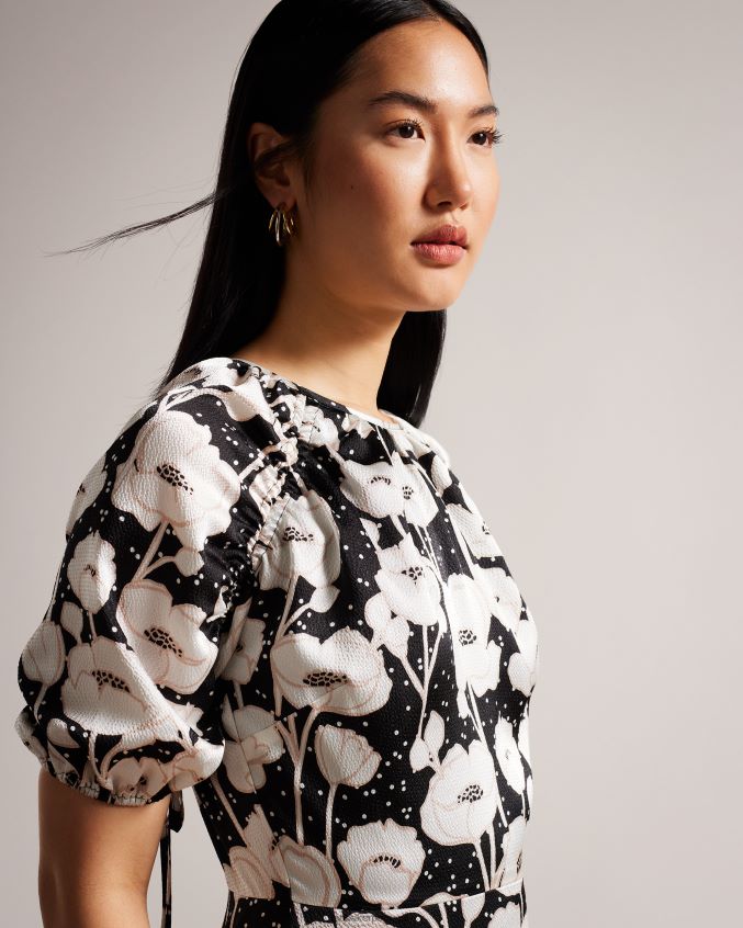 roupas Ted Baker vestido midi manga bufante abriee preto mulheres 8X6HDF59