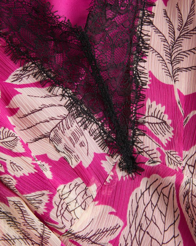 roupas Ted Baker vestido midi manga longa izobele com acabamento em renda Rosa brilhante mulheres 8X6HDF66