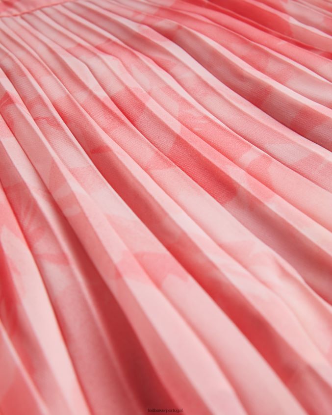 roupas Ted Baker vestido midi plissado com frente cruzada mirelia coral mulheres 8X6HDF19