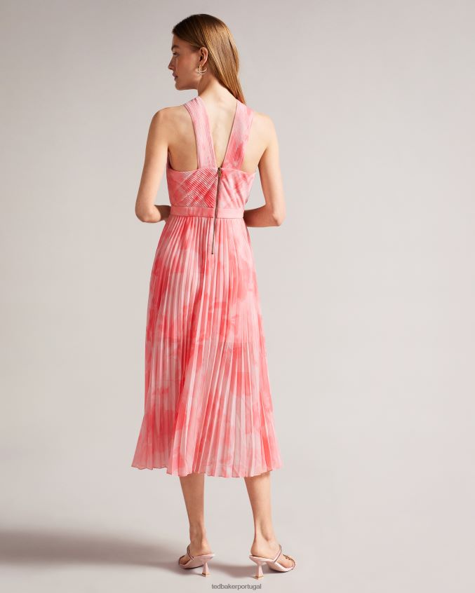 roupas Ted Baker vestido midi plissado com frente cruzada mirelia coral mulheres 8X6HDF19