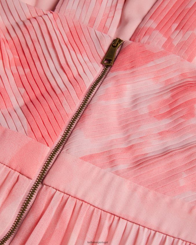 roupas Ted Baker vestido midi plissado com frente cruzada mirelia coral mulheres 8X6HDF19