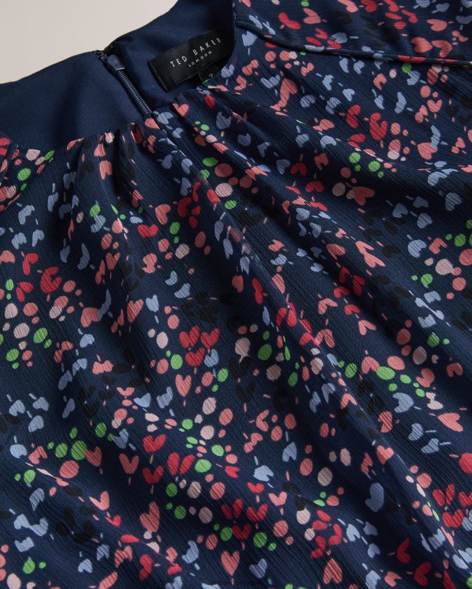roupas Ted Baker vestido midi sem mangas com estampa de coração coral azul marinho mulheres 8X6HDF176