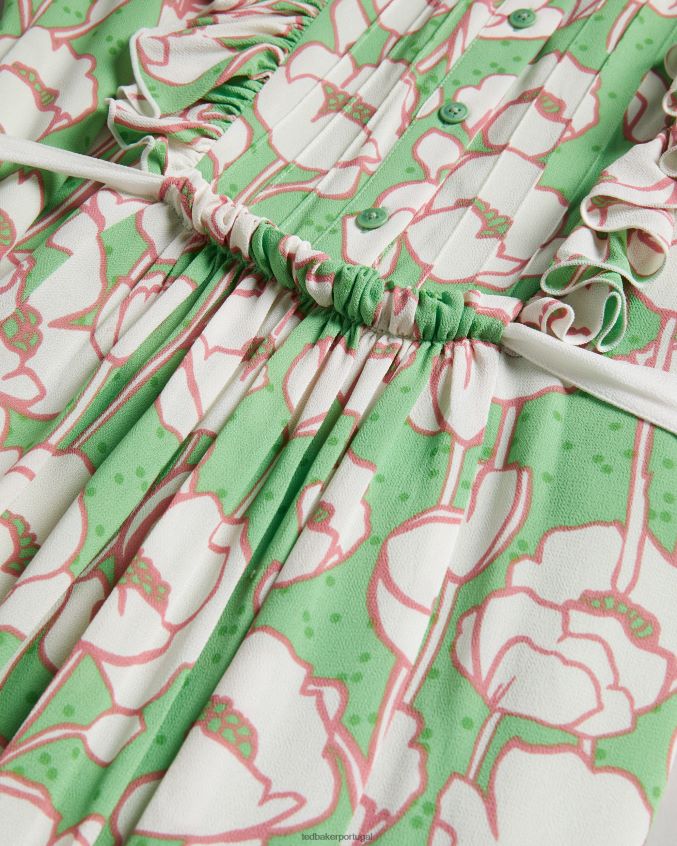roupas Ted Baker vestido midi sem mangas tindraa com babados verde mulheres 8X6HDF239