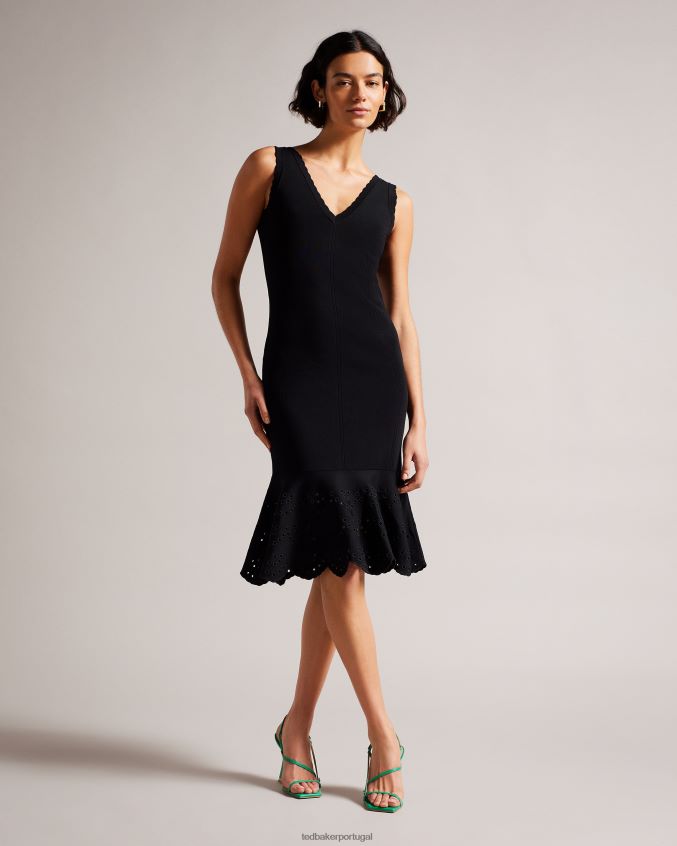 roupas Ted Baker vestido midi tricot juliann bordado preto mulheres 8X6HDF323